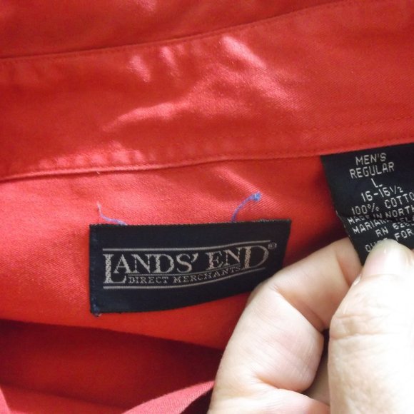 Land's End Red Cotton Casual Shirt L 16-16 1/2 - Picture 4 of 4